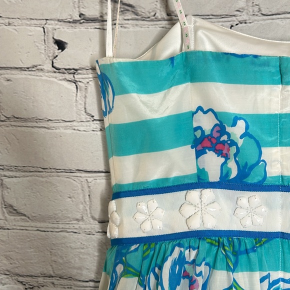 Lilly Pulitzer Shorely Blue Tossing the Line Beaded Silk Blend Langley Dress - Picture 9 of 15